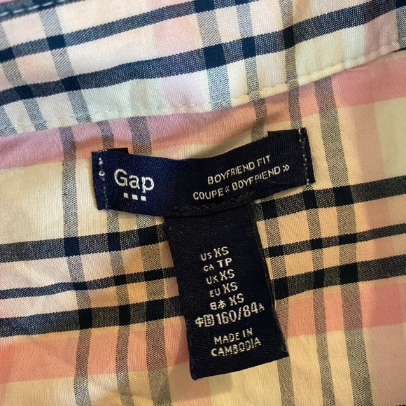 Gap EUC Boyfriend fit baby pink plaid button down cotton shirt XS - Picture 3 of 10
